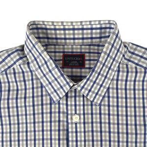 UNTUCKit Mens Large Blue Grey Plaid Cotton Long Sleeve Button Down Shirt‎